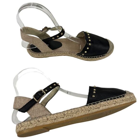 Dune London Joka Black Leather Studded Flat Espadrille ￼Sandals Women’s Size 6 ( - Picture 7 of 8